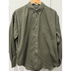 Men's Eddie Bauer Olive Green Casual Button Down Shirt L